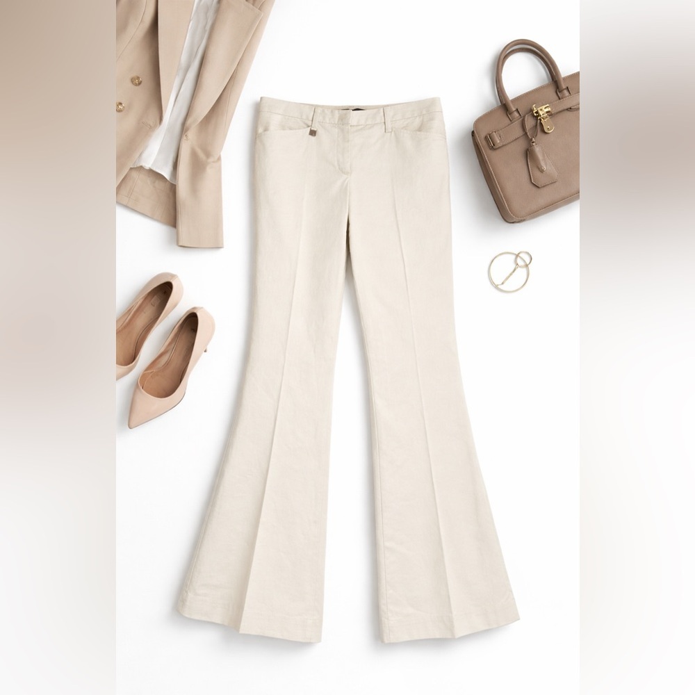 BCBGMaxAzria Tailored Designer Bootcut Trousers Khaki Yoke Waist Career Size 6